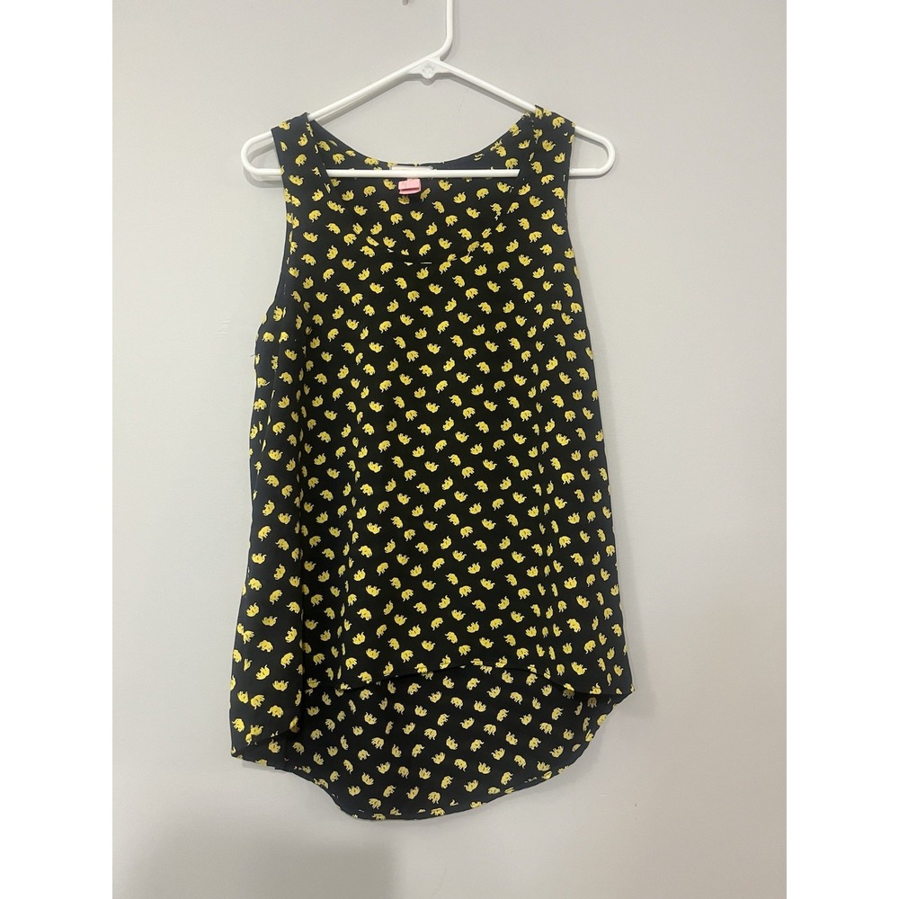 Pleione Elephant Print Tank-Navy Blue/Yellow-Size Medium